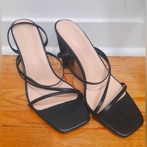 HEELS BLACK PUMPS SUMMER SHOES BLACK SANDALS HEELED SANDALS SIZE 41